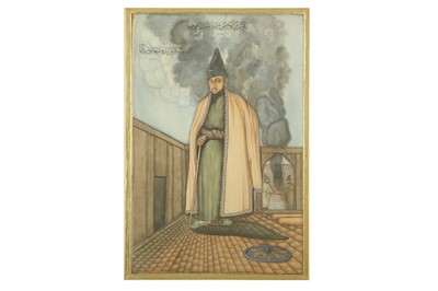 Lot 106 - A STANDING PORTRAIT OF THE IRANIAN PRIME MINISTER, MIRZA AGHASI (IN OFFICE 1835 - 1848)