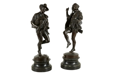 Lot 49 - CELESTIN-ANATOLE CALMELS (FRENCH, 1822-1906) : A PAIR OF BRONZE FIGURES OF MUSICIANS DANCING