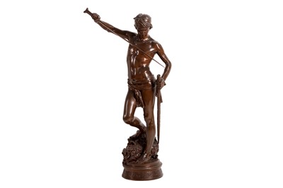 Lot 126 - JEAN ANTONIN MERCIÉ, FRENCH (1845-1916): A BRONZE FIGURE OF 'DAVID VAINQUEUR' CAST BY BARBEDIENNE