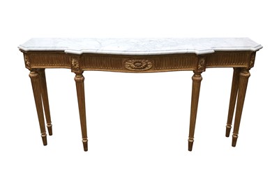 Lot 12 - A GILTWOOD AND WHITE MARBLE SIDE TABLE, IN THE STYLE OF ROBERT ADAM, 20TH CENTURY