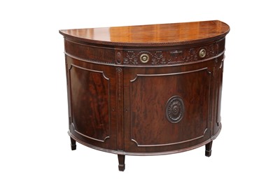 Lot 3 - A PAIR OF REPRODUCTION D-SHAPED MAHOGANY COMMODES, IN THE ADAM TASTE
