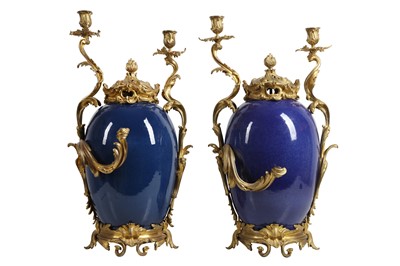 Lot 94 - A FINE PAIR OF SECOND HALF 19TH CENTURY FRENCH GILT BRONZE MOUNTED CHINESE PORCELAIN CANDELABRA