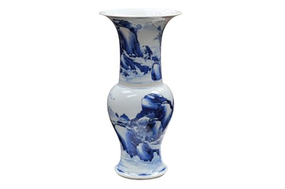 Lot 15 - A CHINESE BLUE AND WHITE LANDSCAPE YEN-YEN VASE, POSSIBLY KANGXI PERIOD
