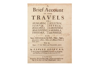 Lot 1130 - Brown. Travels Hungaria, Servia, etc. 1673
