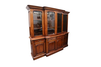 Lot 20 - A LARGE MAHOGANY BREAK-FRONTED BOOKCASE, IN THE VICTORIAN STYLE, MID/LATE 20TH CENTURY