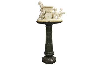 Lot 16 - ARISTIDE PETRILLI (ITALIAN, 1868-1930): A LARGE ALABASTER GROUP OF PUTTI ON A SERPENTINE COLUMN