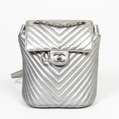 Lot 52 - Chanel Silver Chevron Backpack