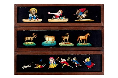 Lot 292 - Long Mahogany Mounted Hand Painted Magic Lantern Slides