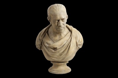 Lot 25 - AFTER SIR FRANCIS LEGGATT CHANTREY (BRITISH 1781-1842): A 19TH CENTURTY PLASTER BUST DEPICTING JAMES WATT