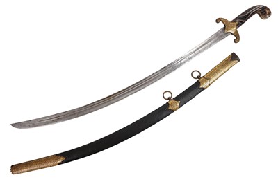 Lot 35 - AN OTTOMAN (TURKEY) AGATE HILTED SWORD (SHAMSHIR) WITH SCABBARD