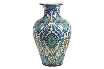 Lot 62 - A 19TH CENTURY GREEK KUTAHYA STYLE GLAZED POTTERY BALUSTER VASE