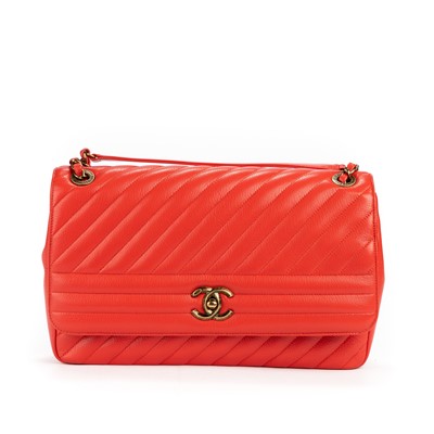 Lot 3 - Chanel Red Coco Top Chevron Single Flap Bag
