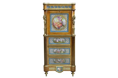 Lot 222 - A 19TH CENTURY FRENCH NAPOLEON III KINGWOOD, ORMOLU AND PORCELAIN MOUNTED ESCRITOIRE A ABATTANT