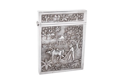 Lot 165 - A large late 19th century Anglo – Indian unmarked silver card case, Calcutta circa 1880