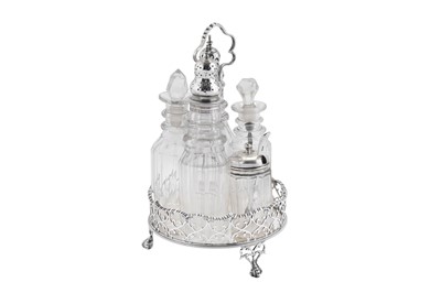 Lot 547 - A George III sterling silver five bottle cruet, London 1768 by Jabez Daniell & James Mince