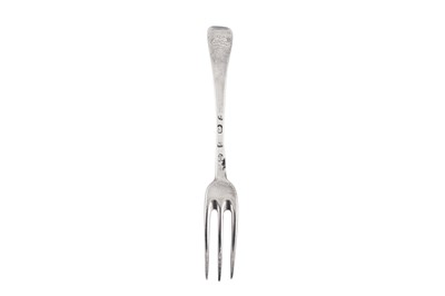 Lot 347 - A rare George I Britannia standard silver table fork, London 1719 by Paul Hanet (reg. 7th March 1716)
