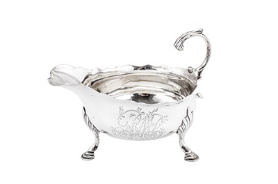 Lot 512 - A George III sterling silver sauceboat, London 1766 by James Waters (free. 24th March 1737)