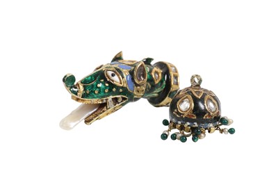 Lot 78 - AN INDIAN ENAMELLED AND PEARL MOUNTED DRAGON PENDANT, PROBABLY LATE 19TH / EARLY 20TH CENTURY