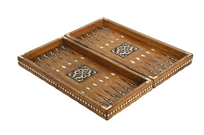 Lot 266 - λ A BONE AND COLOURED WOOD-INLAID PORTABLE GAMING BOARD