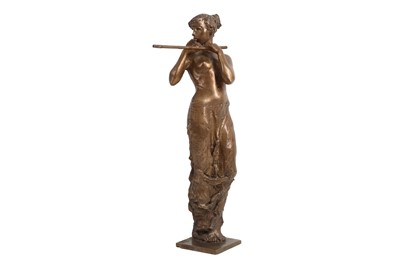 Lot 144 - SASA ZAHRADNIK (CZECH, B.1950): A BRONZE FIGURE OF A GIRL WITH FLUTE  'FLETNA'