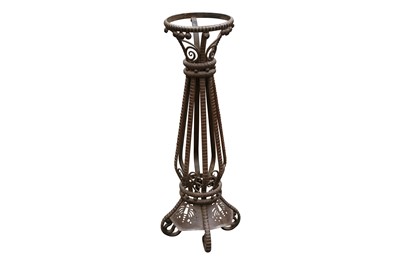 Lot 487 - MANNER OF EDGAR BRANDT (FRENCH 1880-1960), A WROUGHT IRON JARDINIERE STAND, 20TH CENTURY