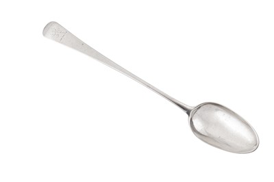 Lot 402 - A George III provincial sterling silver basting or stuffing spoon, Chester 1775 by Richard Richardson III