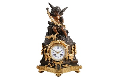 Lot 93 - A 19TH CENTURY BRONZE MANTEL CLOCK BY HENRI PICARD AND RAINGO FRERES