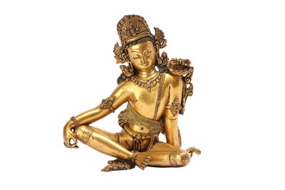 Lot 198 - A TIBETAN GILT-BRONZE FIGURE OF BODHISATTVA PADMAPANI.
