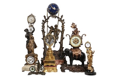 Lot 202 - A RARE EARLY 20TH CENTURY FRENCH BRONZED SPELTER NOVELTY SWINGING GLOBE CLOCK