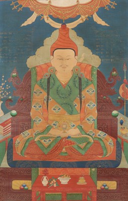 Lot 495 - A TIBETAN THANGKA OF SONGTSEN GAMPO.
