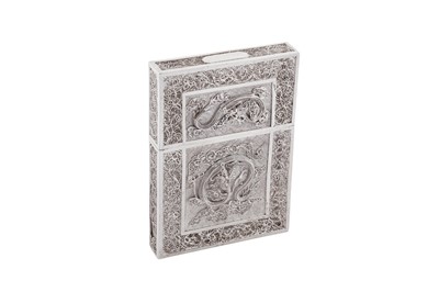 Lot 187 - A late 19th century / early 20th century Chinese export unmarked silver filigree card case, Canton circa 1900