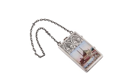 Lot 82 - An early 20th century continental unmarked silver and enamel compact, probably German circa 1910