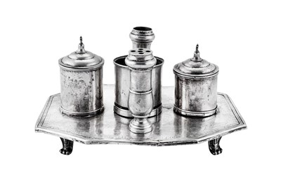 Lot 267 - An early 19th century Portuguese Colonial (Brazilian) unmarked silver inkstand or standish, Recife dated 1806