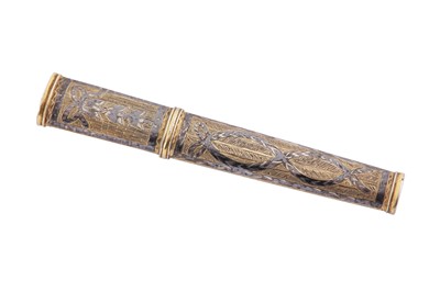 Lot 147 - A late 18th century Russian 84 zolotnik (875 standard) silver gilt and niello needle or bodkin case, Moscow circa 1770