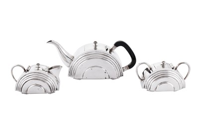 Lot 180 - A mid-20th century Anglo – Indian Art Deco silver three-piece tea set, Bombay circa 1940