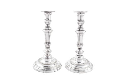 Lot 133 - A pair of Louis XV mid-18th century French provincial silver candlesticks, Arras 1766/67 by Jean-Francois-Hippolite Legay (1738-1788, master 6th June 1761)