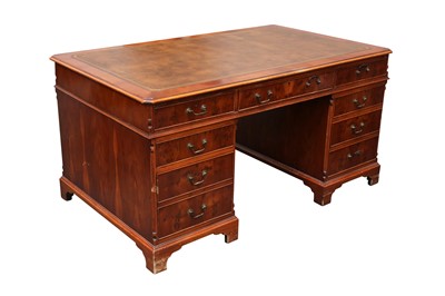 Lot 26 - A YEW WOOD PEDESTAL DESK, LATE 20TH CENTURY