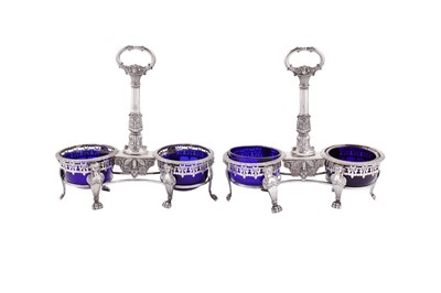 Lot 420 - A pair of Napoleon I / Louis XVIII early 19th century  French 950 standard silver twin salts, Paris 1809-1819 by Jean-Pierre-Nicolas Bibron (reg. 1798)
