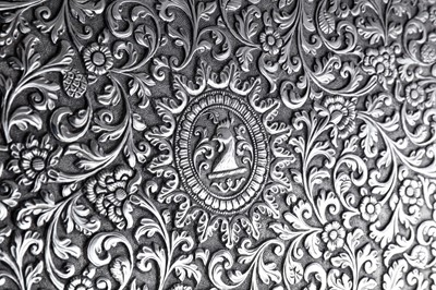 Lot 174 - A late 19th century Anglo – Indian silver tray, Cutch, Bhuj circa 1870 by Oomersi Mawji (active 1860-90)