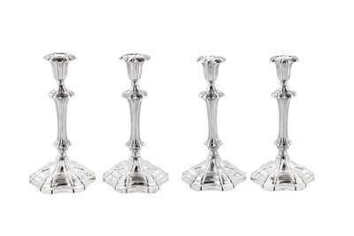 Lot 333 - A set of four early Victorian sterling silver candlesticks, Sheffield 1839 by Henry Wilkinson & Co