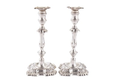 Lot 313 - A pair of George V sterling silver candlesticks, Sheffield 1919 by William Hutton and Sons