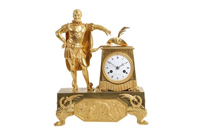 Lot 188 - A FINE EARLY 19TH CENTURY EMPIRE PERIOD GILT BRONZE MANTEL CLOCK DEPICTING HENRI IV
