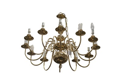 Lot 46 - A DUTCH STYLE BRASS TWELVE LIGHT CHANDELIER