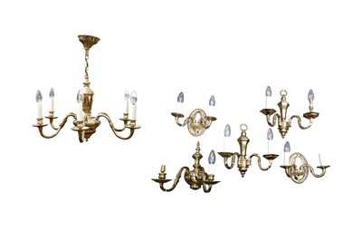 Lot 47 - A DUTCH STYLE SIX LIGHT CHANDELIER