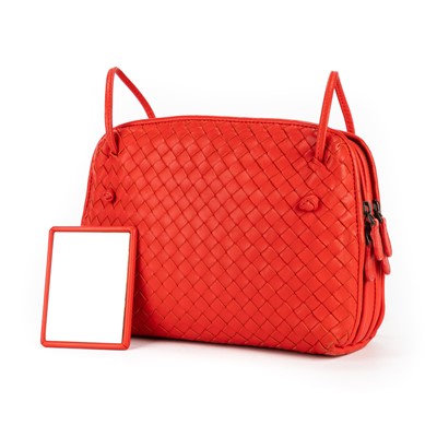 Lot 15 - Bottega Veneta Red Intrecciato Double Zip Nodini Crossbody Bag
