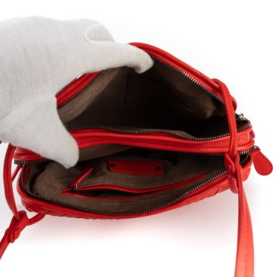 Lot 15 - Bottega Veneta Red Intrecciato Double Zip Nodini Crossbody Bag
