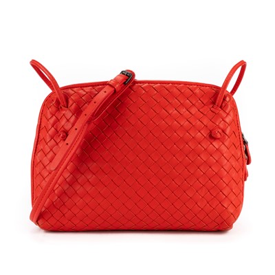 Lot 15 - Bottega Veneta Red Intrecciato Double Zip Nodini Crossbody Bag