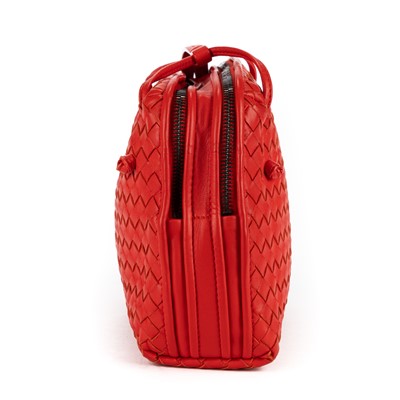 Lot 15 - Bottega Veneta Red Intrecciato Double Zip Nodini Crossbody Bag