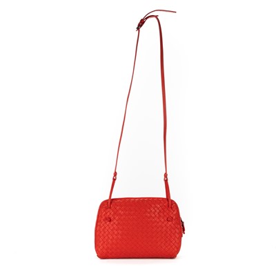 Lot 15 - Bottega Veneta Red Intrecciato Double Zip Nodini Crossbody Bag