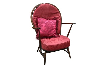 Lot 58 - AN ERCOL STAINED BEECH ARMCHAIR, 20TH CENTURY